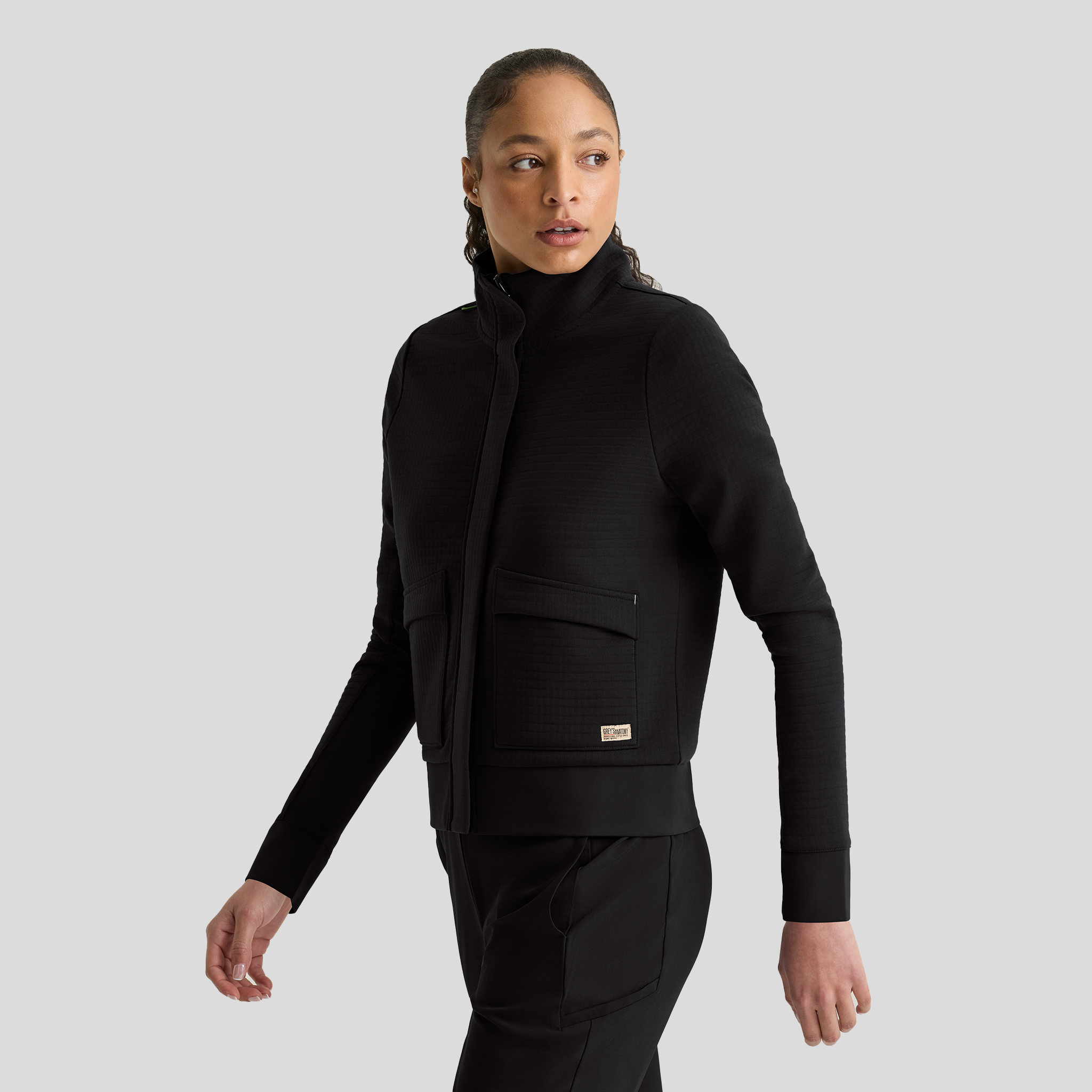 Regina 3 Pocket Mock V-Neck Zip Front Jacket | Black