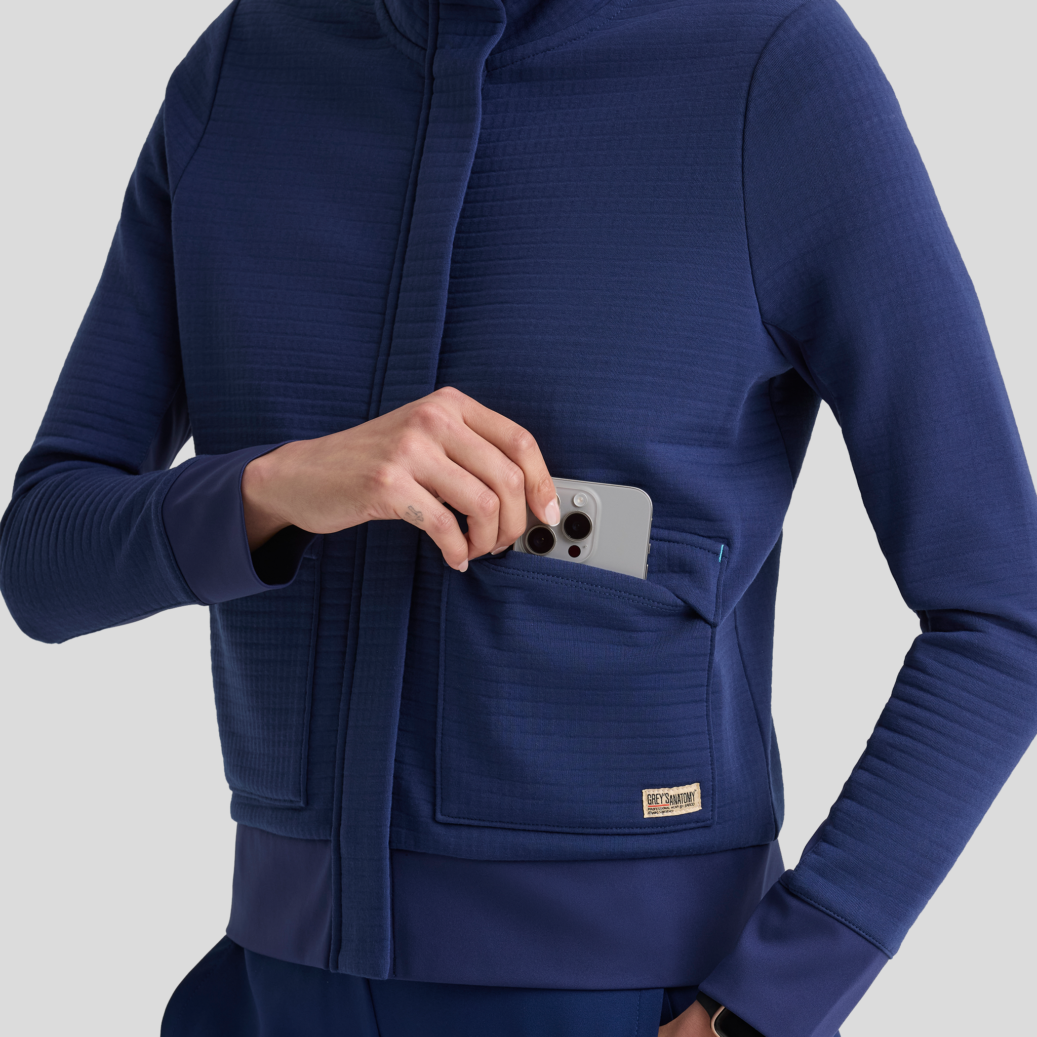 Regina 3 Pocket Mock V-Neck Zip Front Jacket | Navy