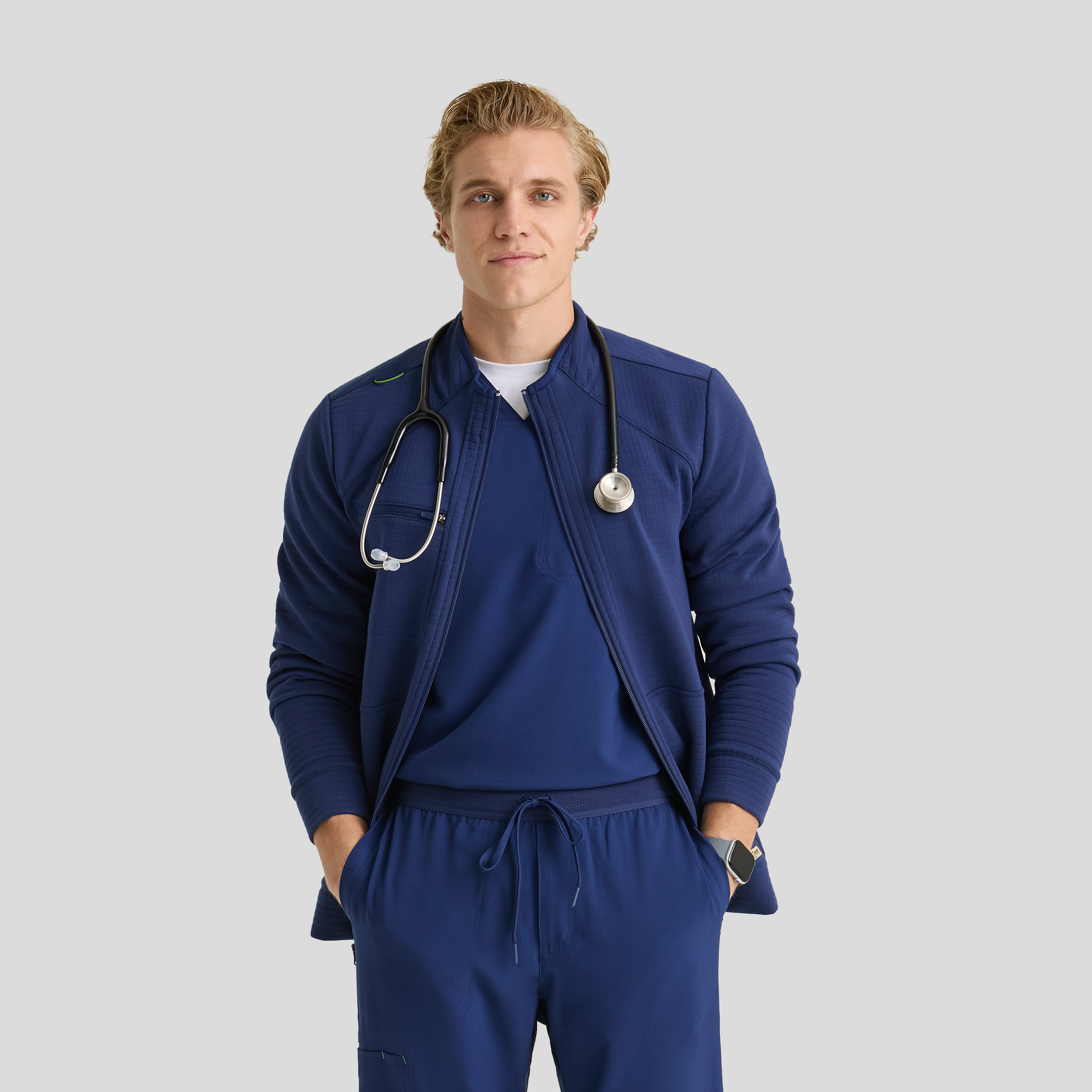 Ron Men's 5 Pocket Funnel Neck Zip Front Jacket | Navy
