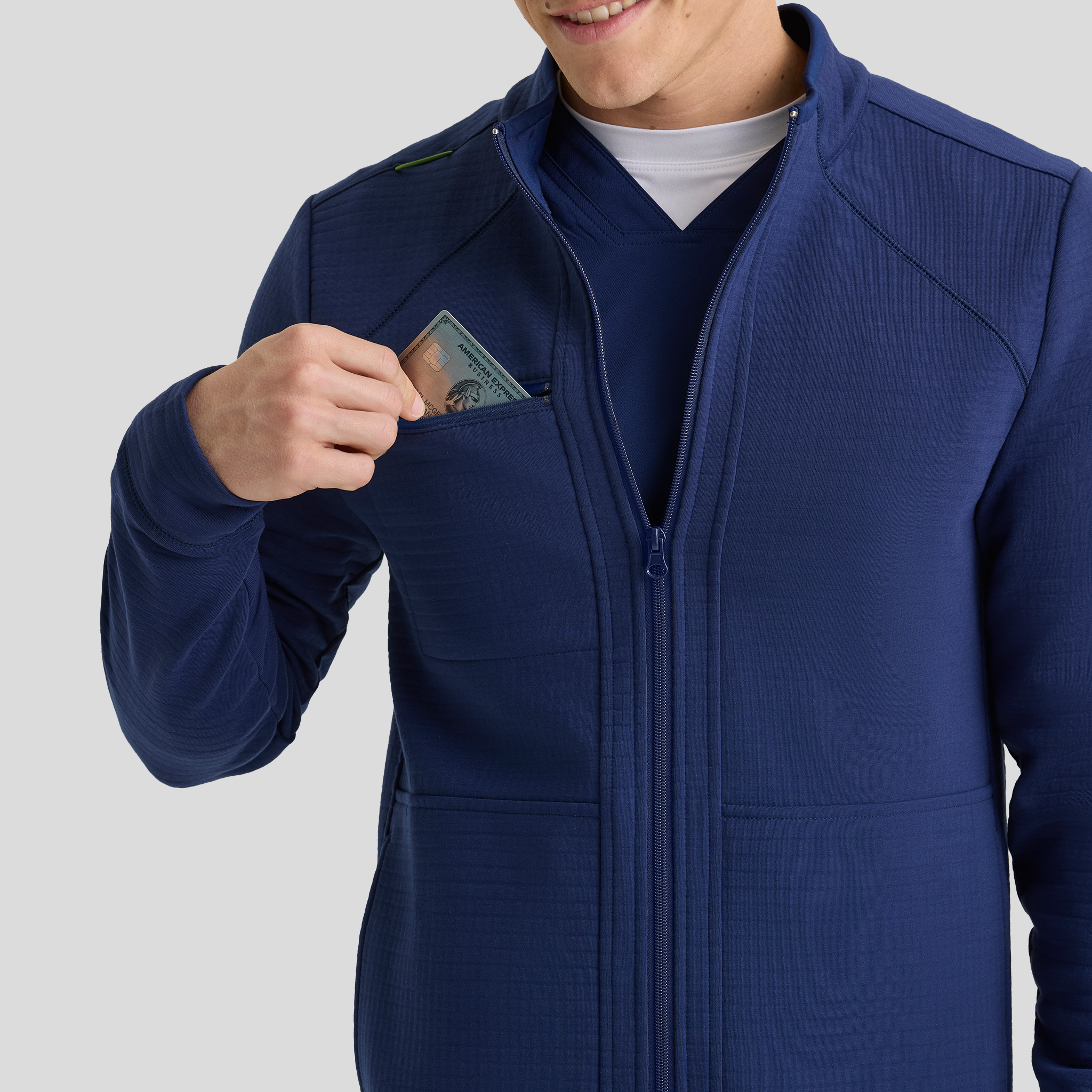 Ron Men's 5 Pocket Funnel Neck Zip Front Jacket | Navy