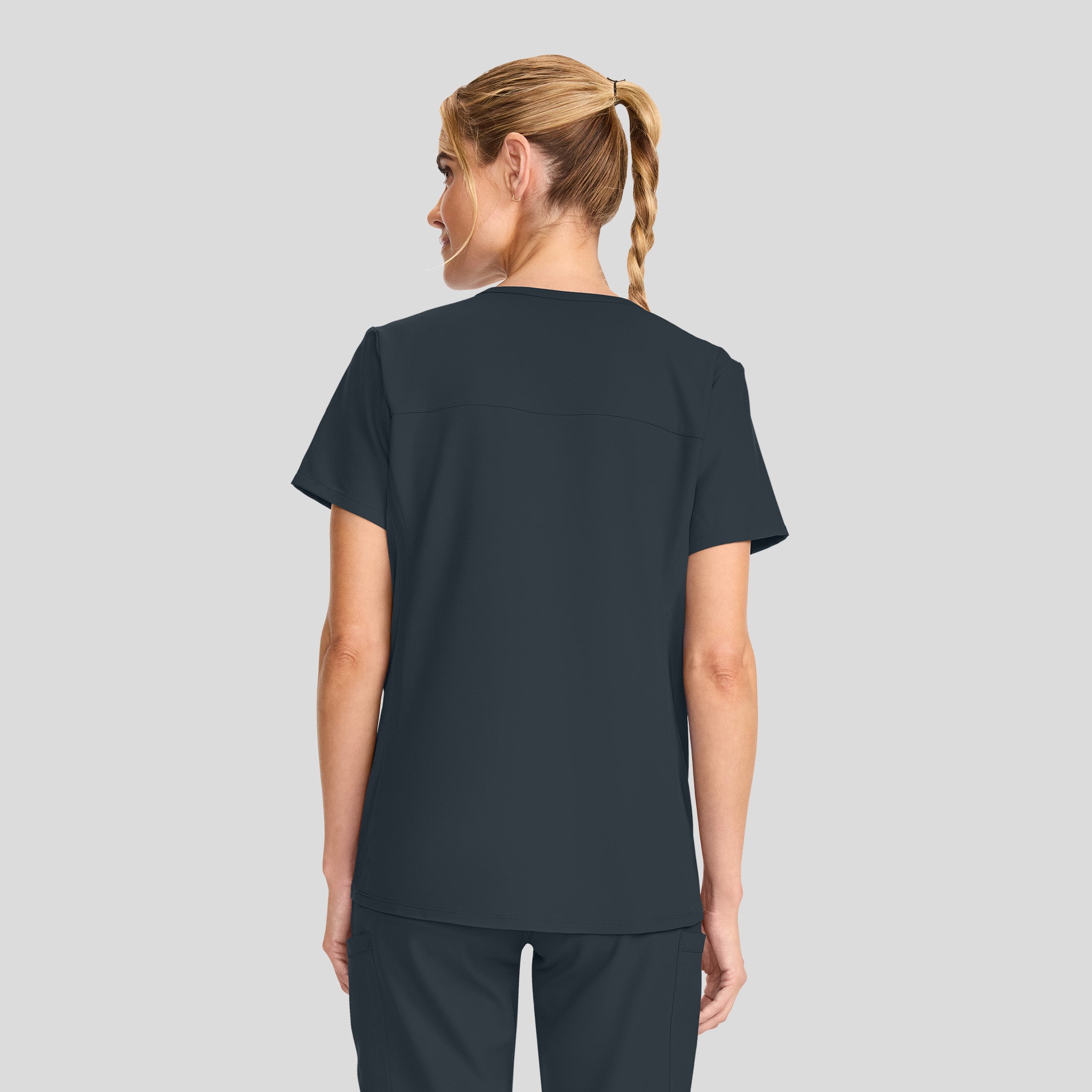 Maternity 2-Pocket Mock Wrap Scrub Top | Pewter