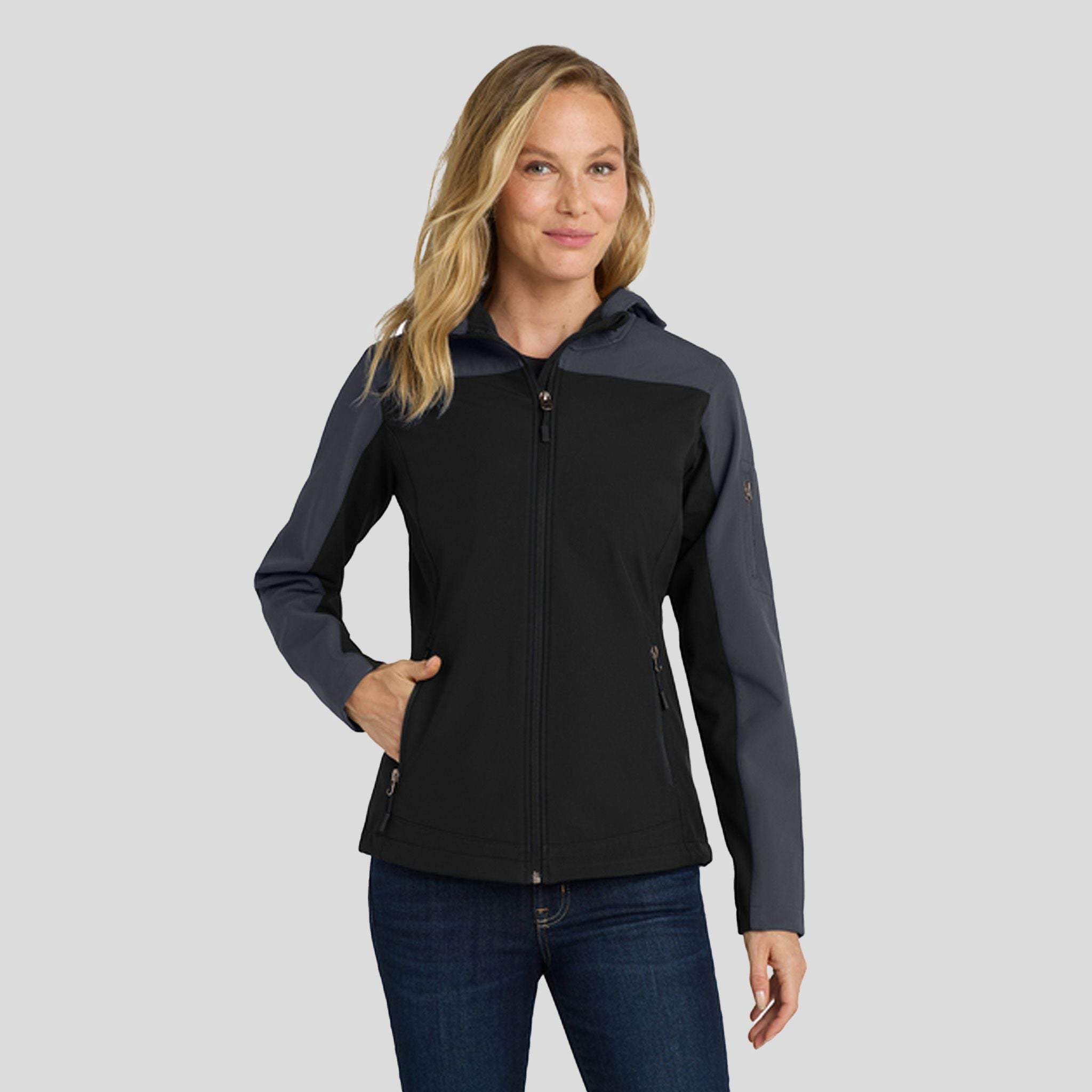 Women's Hooded Core Soft Shell Jacket | Black/Battleship Grey