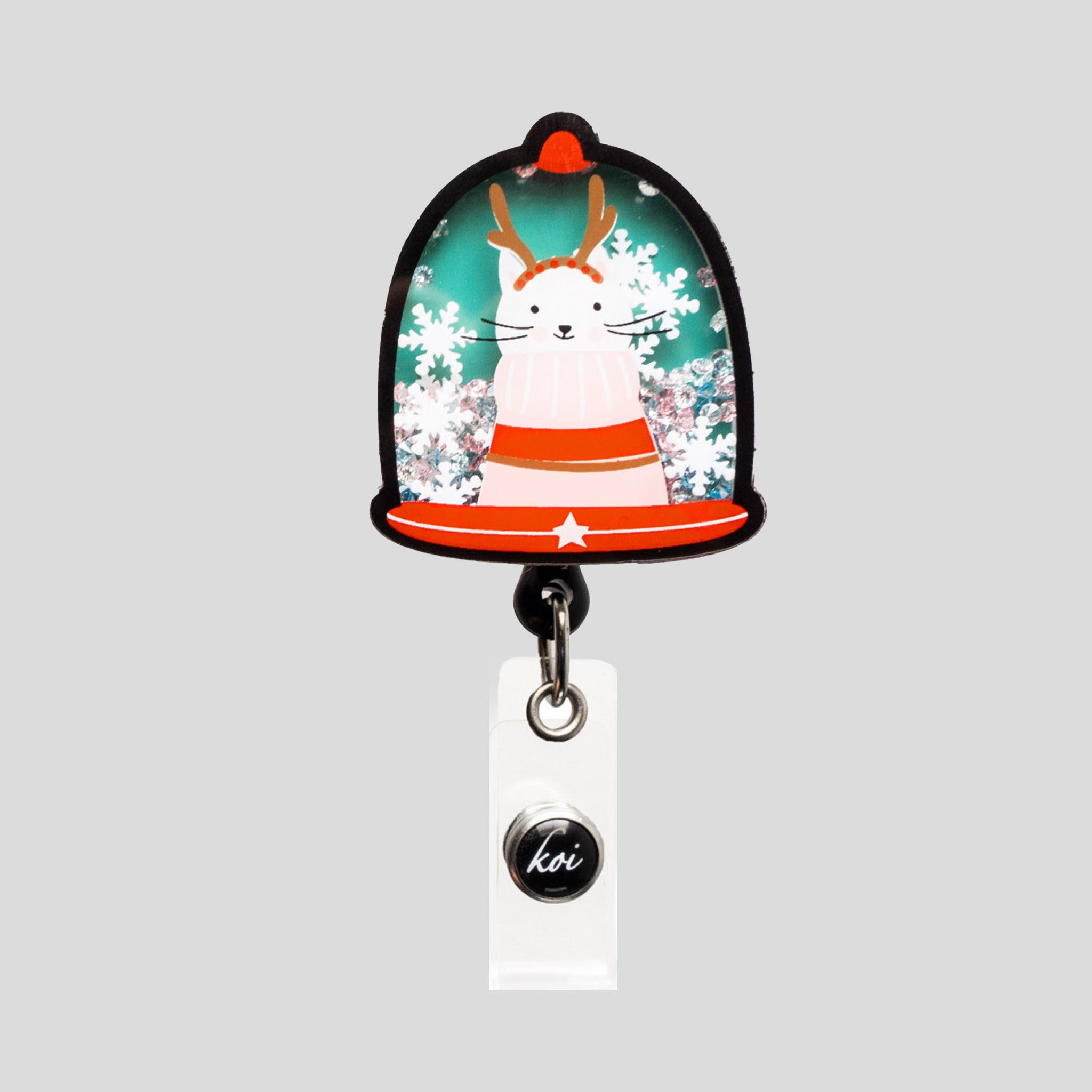 Winter Cat Shaker Badge Reel
