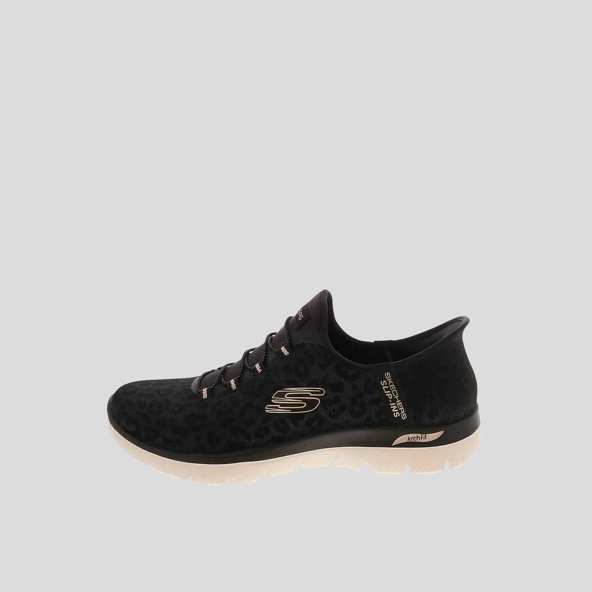 Skechers Slip-ins Arch Fit Summits Women’s Walking Shoe | Black Mesh/Gold Trim