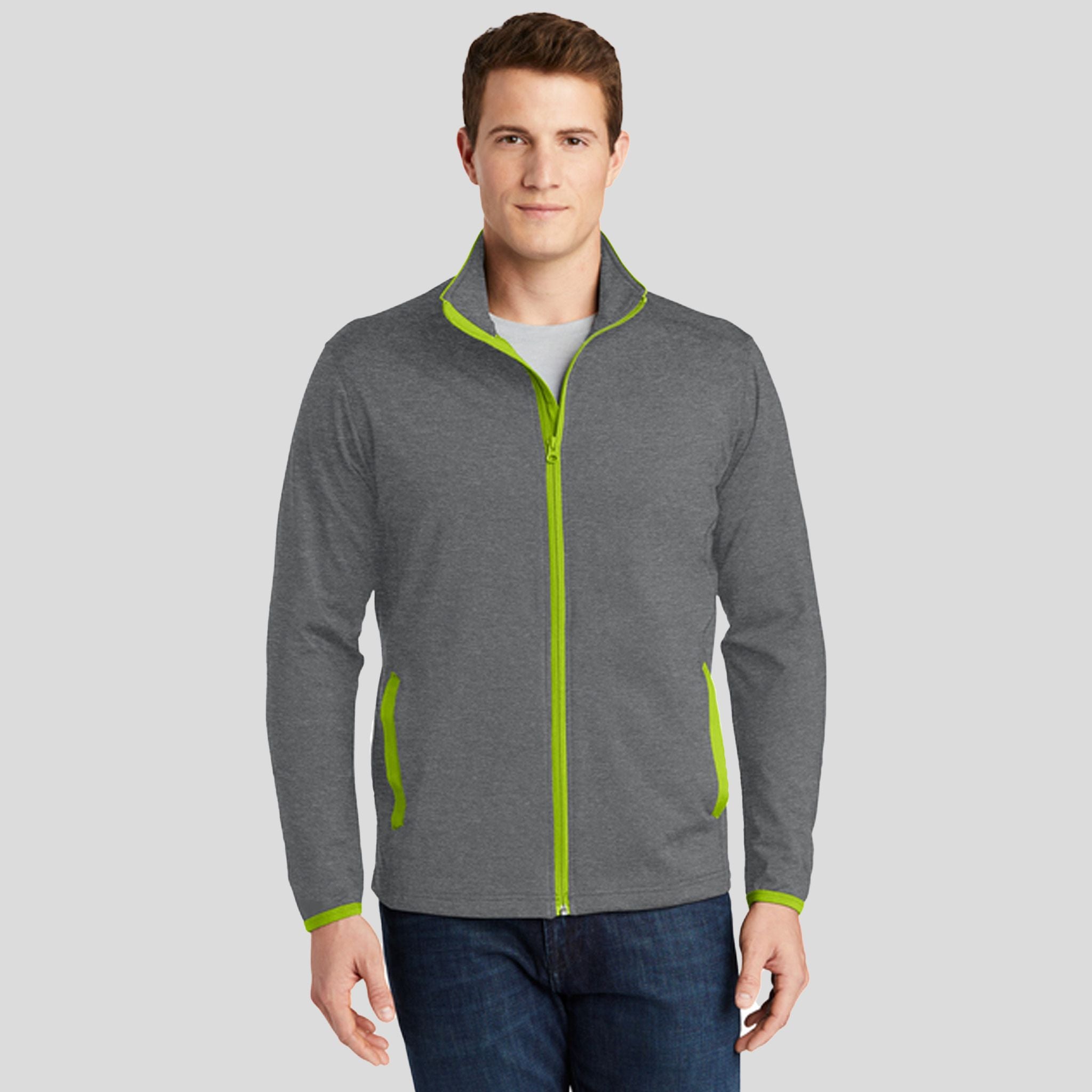 Sport-Wickยฎ Stretch Contrast Full-Zip Jacket | Charcoal Grey Heather/Charge Green