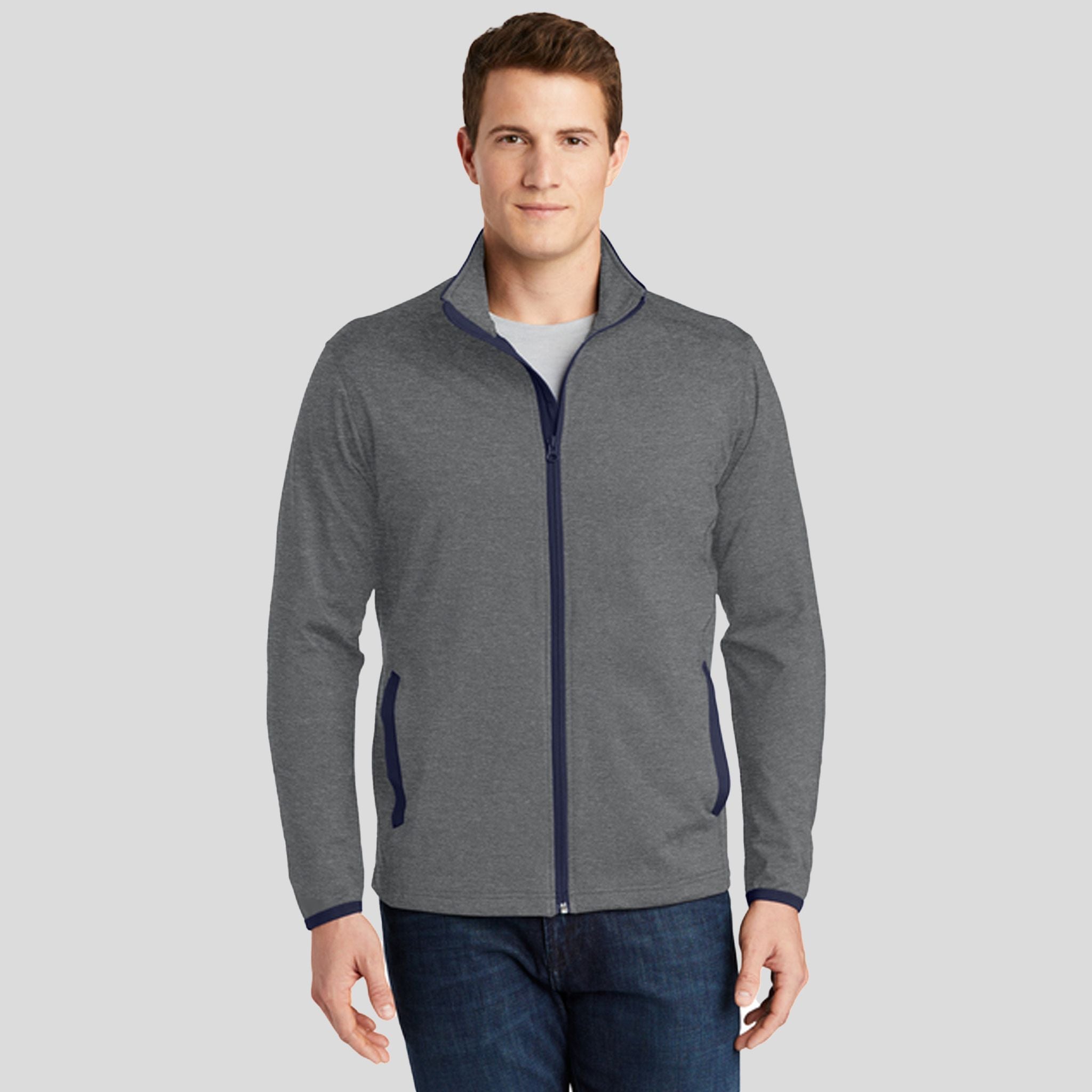 Sport-Wickยฎ Stretch Contrast Full-Zip Jacket | Charcoal Grey Heather/True Navy