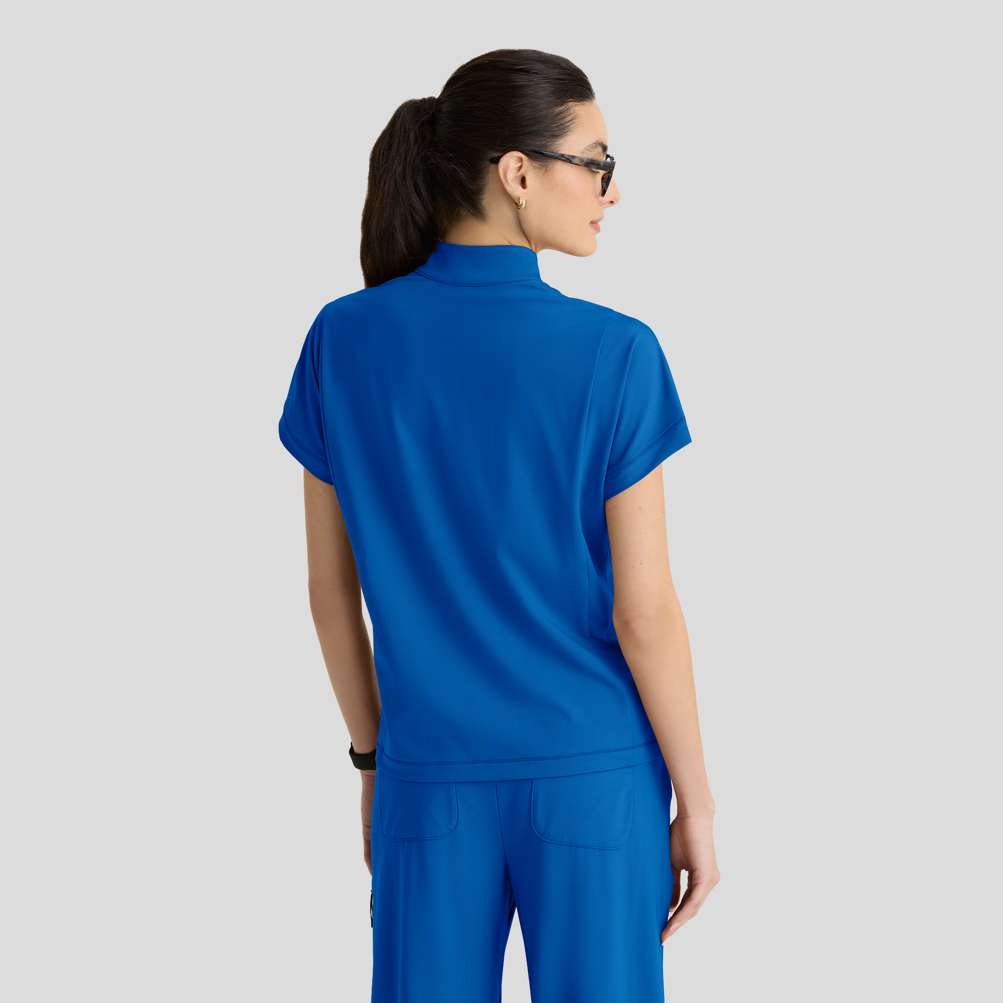 Crystal 3-Pocket Mock Neck Zip-Placket Top | Royal